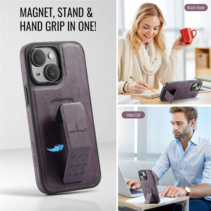FIERRE SHANN For iPhone 14 Case Kickstand Leather Slim Back Cover