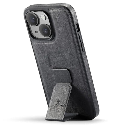FIERRE SHANN For iPhone 14 Case Kickstand Leather Slim Back Cover