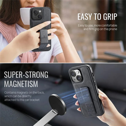 FIERRE SHANN For iPhone 14 Case Kickstand Leather Slim Back Cover