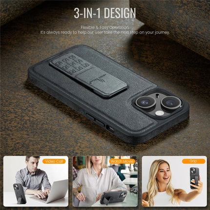 FIERRE SHANN For iPhone 14 Case Kickstand Leather Slim Back Cover