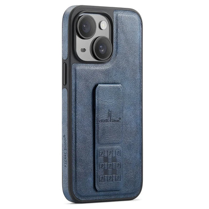 FIERRE SHANN For iPhone 14 Case Kickstand Leather Slim Back Cover - Blue