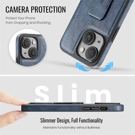 FIERRE SHANN For iPhone 14 Case Kickstand Leather Slim Back Cover