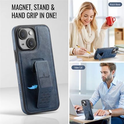 FIERRE SHANN For iPhone 14 Case Kickstand Leather Slim Back Cover