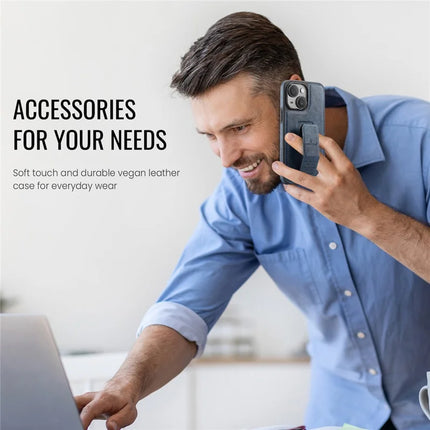 FIERRE SHANN For iPhone 14 Case Kickstand Leather Slim Back Cover