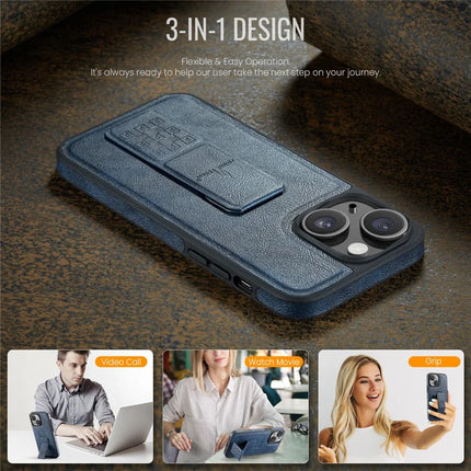 FIERRE SHANN For iPhone 14 Case Kickstand Leather Slim Back Cover