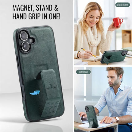 FIERRE SHANN For iPhone 16 Case Kickstand Leather Slim Back Cover