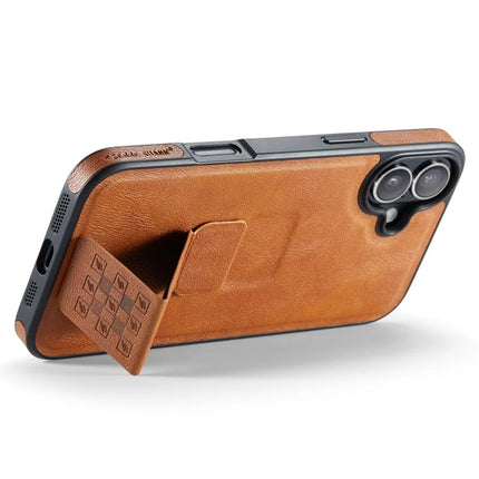 FIERRE SHANN For iPhone 16 Case Kickstand Leather Slim Back Cover