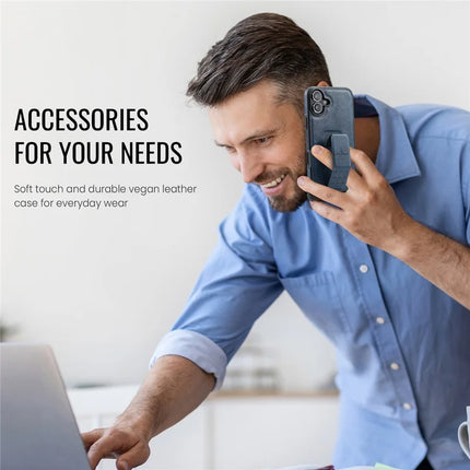 FIERRE SHANN For iPhone 16 Case Kickstand Leather Slim Back Cover