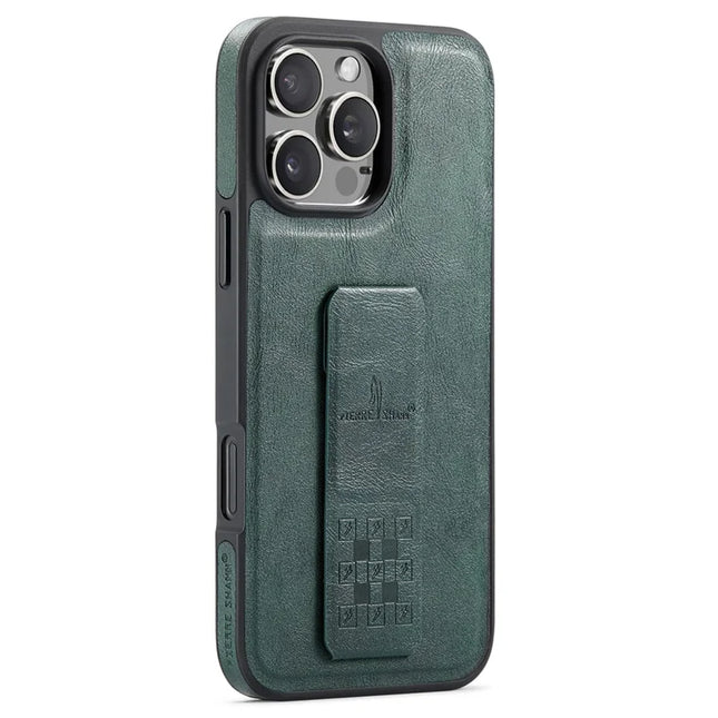 FIERRE SHANN For iPhone 16 Pro Case Kickstand Leather Slim Back Cover - Green