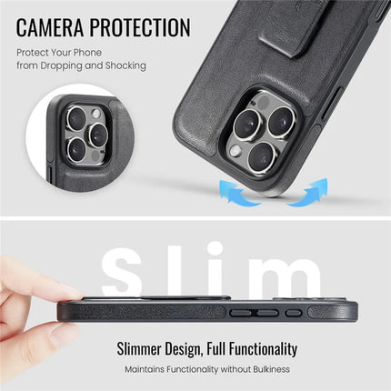 FIERRE SHANN For iPhone 16 Pro Case Kickstand Leather Slim Back Cover