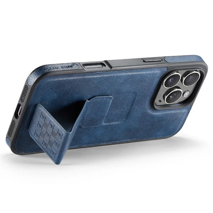 FIERRE SHANN For iPhone 16 Pro Case Kickstand Leather Slim Back Cover