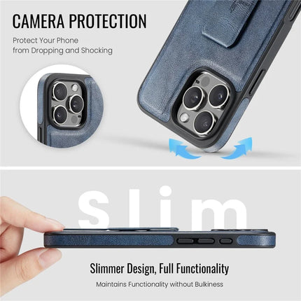 FIERRE SHANN For iPhone 16 Pro Case Kickstand Leather Slim Back Cover