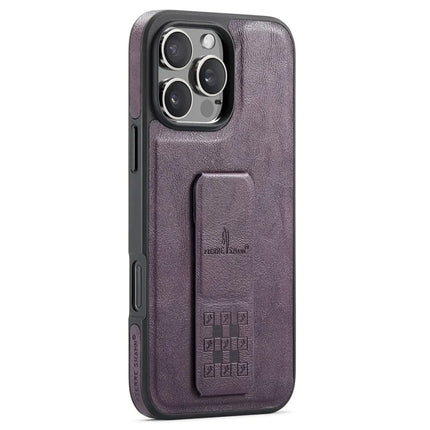 FIERRE SHANN For iPhone 16 Pro Max Case Kickstand Leather Slim Back Cover - Purple