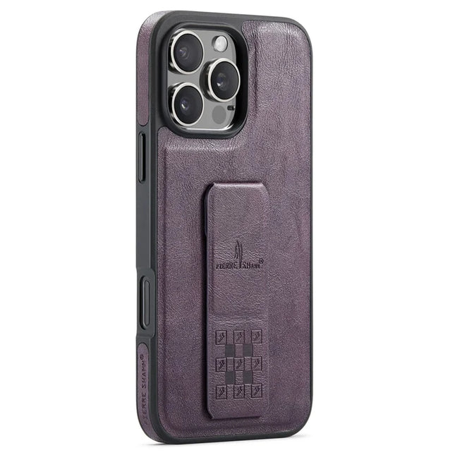 FIERRE SHANN For iPhone 16 Pro Max Case Kickstand Leather Slim Back Cover - Purple