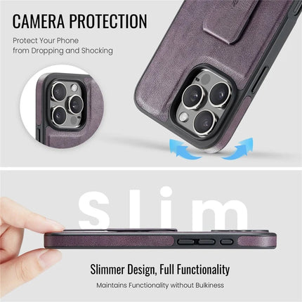 FIERRE SHANN For iPhone 16 Pro Max Case Kickstand Leather Slim Back Cover