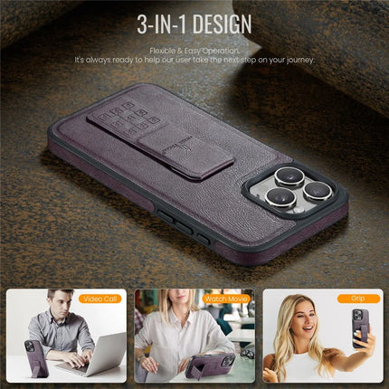FIERRE SHANN For iPhone 16 Pro Max Case Kickstand Leather Slim Back Cover