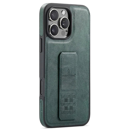FIERRE SHANN For iPhone 16 Pro Max Case Kickstand Leather Slim Back Cover - Green