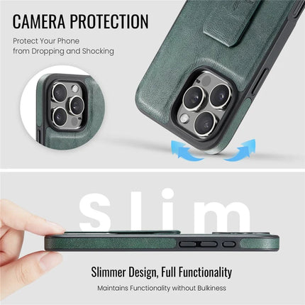 FIERRE SHANN For iPhone 16 Pro Max Case Kickstand Leather Slim Back Cover