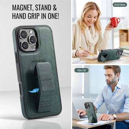 FIERRE SHANN For iPhone 16 Pro Max Case Kickstand Leather Slim Back Cover