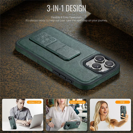 FIERRE SHANN For iPhone 16 Pro Max Case Kickstand Leather Slim Back Cover
