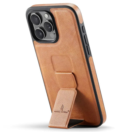 FIERRE SHANN For iPhone 16 Pro Max Case Kickstand Leather Slim Back Cover