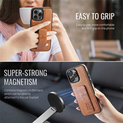 FIERRE SHANN For iPhone 16 Pro Max Case Kickstand Leather Slim Back Cover