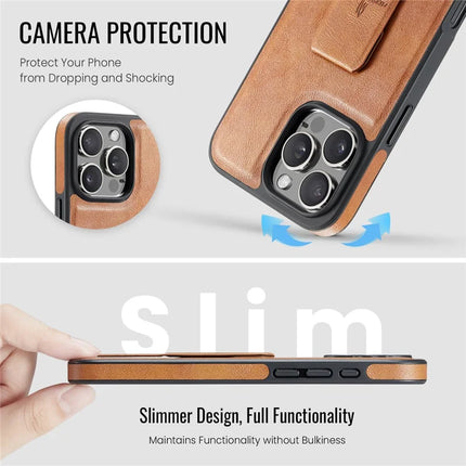 FIERRE SHANN For iPhone 16 Pro Max Case Kickstand Leather Slim Back Cover