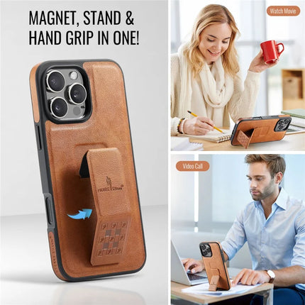 FIERRE SHANN For iPhone 16 Pro Max Case Kickstand Leather Slim Back Cover
