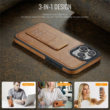 FIERRE SHANN For iPhone 16 Pro Max Case Kickstand Leather Slim Back Cover