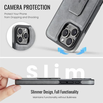FIERRE SHANN For iPhone 16 Pro Max Case Kickstand Leather Slim Back Cover