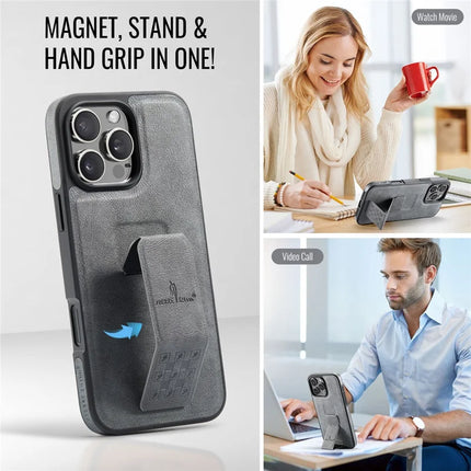 FIERRE SHANN For iPhone 16 Pro Max Case Kickstand Leather Slim Back Cover