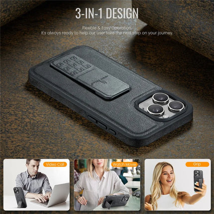 FIERRE SHANN For iPhone 16 Pro Max Case Kickstand Leather Slim Back Cover