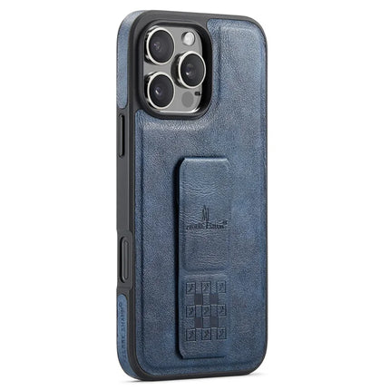 FIERRE SHANN For iPhone 16 Pro Max Case Kickstand Leather Slim Back Cover - Blue