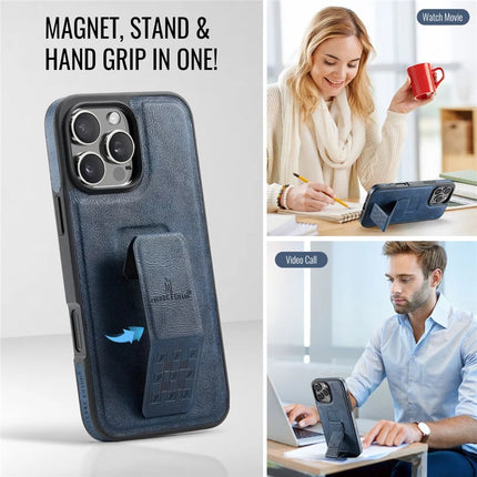 FIERRE SHANN For iPhone 16 Pro Max Case Kickstand Leather Slim Back Cover