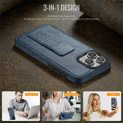 FIERRE SHANN For iPhone 16 Pro Max Case Kickstand Leather Slim Back Cover