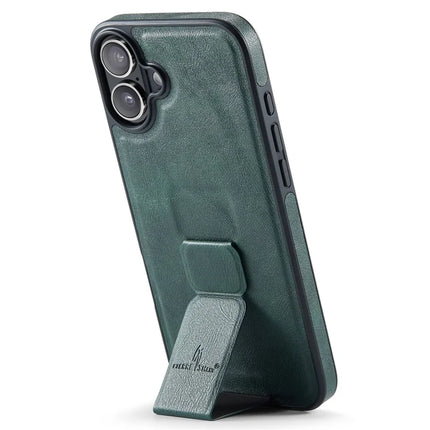 FIERRE SHANN For iPhone 16 Plus Case Kickstand Leather Slim Back Cover