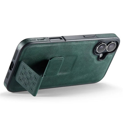FIERRE SHANN For iPhone 16 Plus Case Kickstand Leather Slim Back Cover