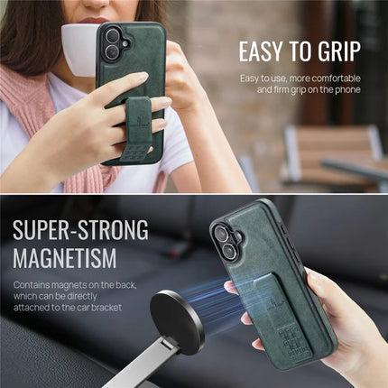 FIERRE SHANN For iPhone 16 Plus Case Kickstand Leather Slim Back Cover