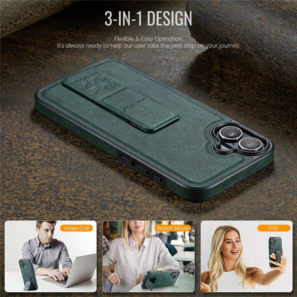 FIERRE SHANN For iPhone 16 Plus Case Kickstand Leather Slim Back Cover