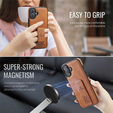 FIERRE SHANN For iPhone 16 Plus Case Kickstand Leather Slim Back Cover