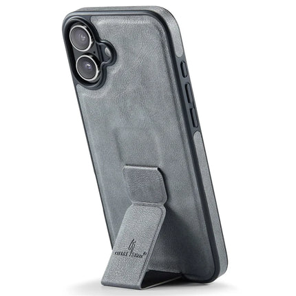 FIERRE SHANN For iPhone 16 Plus Case Kickstand Leather Slim Back Cover