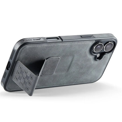 FIERRE SHANN For iPhone 16 Plus Case Kickstand Leather Slim Back Cover