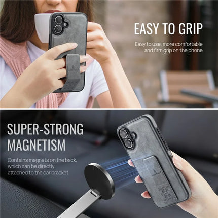 FIERRE SHANN For iPhone 16 Plus Case Kickstand Leather Slim Back Cover