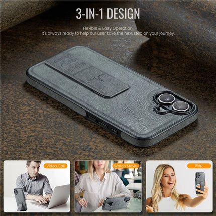 FIERRE SHANN For iPhone 16 Plus Case Kickstand Leather Slim Back Cover