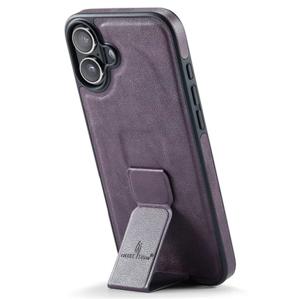 FIERRE SHANN For iPhone 16 Plus Case Kickstand Leather Slim Back Cover