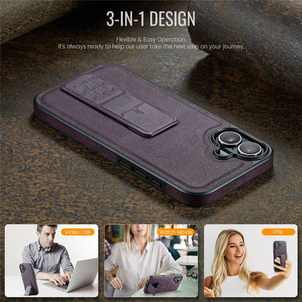 FIERRE SHANN For iPhone 16 Plus Case Kickstand Leather Slim Back Cover