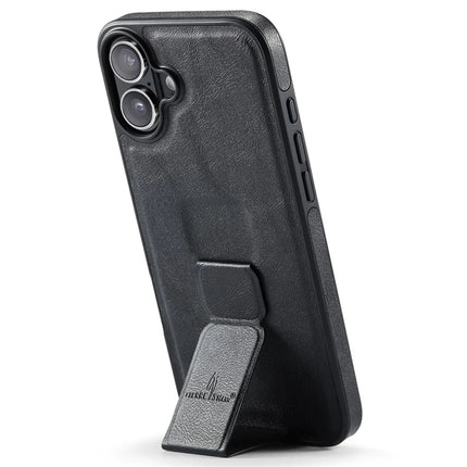 FIERRE SHANN For iPhone 16 Plus Case Kickstand Leather Slim Back Cover