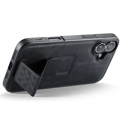 FIERRE SHANN For iPhone 16 Plus Case Kickstand Leather Slim Back Cover