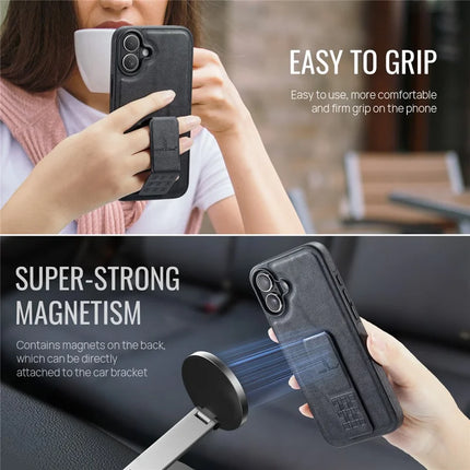 FIERRE SHANN For iPhone 16 Plus Case Kickstand Leather Slim Back Cover