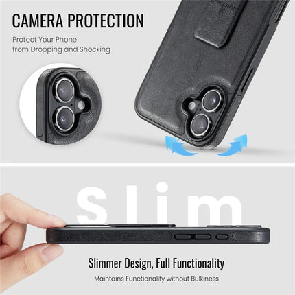 FIERRE SHANN For iPhone 16 Plus Case Kickstand Leather Slim Back Cover
